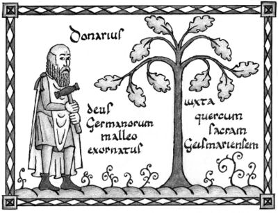 Donar, der germanische Wettergott. -- Landsiedel, Schwarz uff wiß, S. 165.